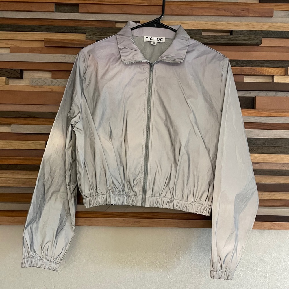 Tic Toc Reflective Cropped Bomber Windbreaker